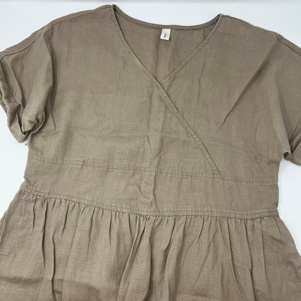 Women's V-Neck Gathered Waist Dress in Taupe